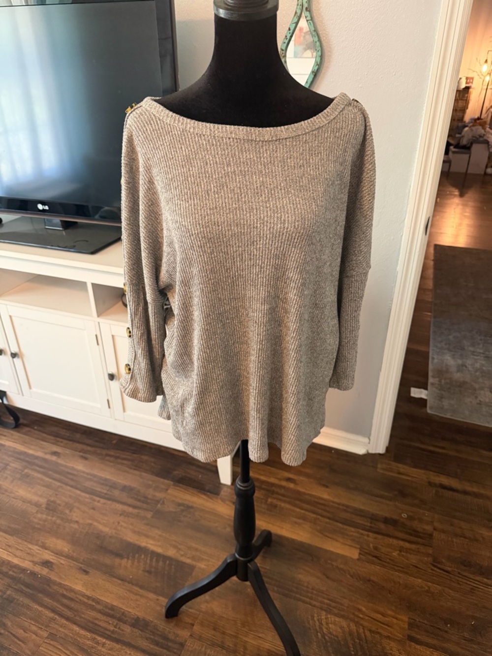 French Laundry Taupe Boatneck Button-Sleeve Sweater